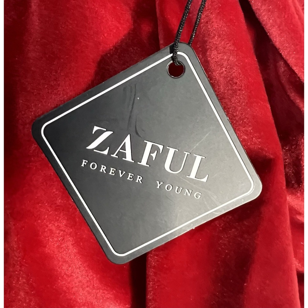 NWT ZAFUL Women's Sexy Off Shoulder Velvet Back Lace‎ Up Fur Christmas Dress - Picture 5 of 7